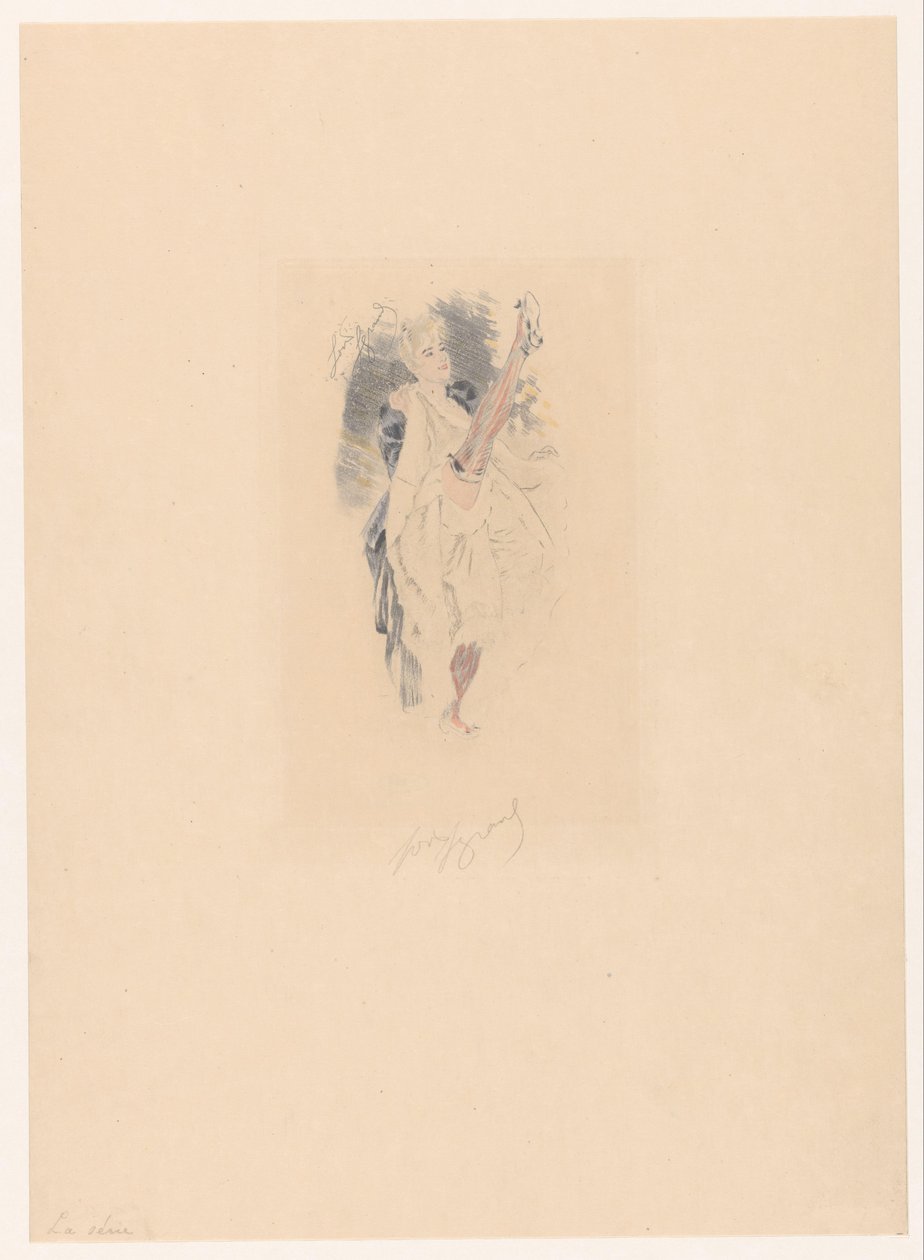 Cancan danser med løftet ben La series (titel på objekt) af Louis Legrand (signed by artist)