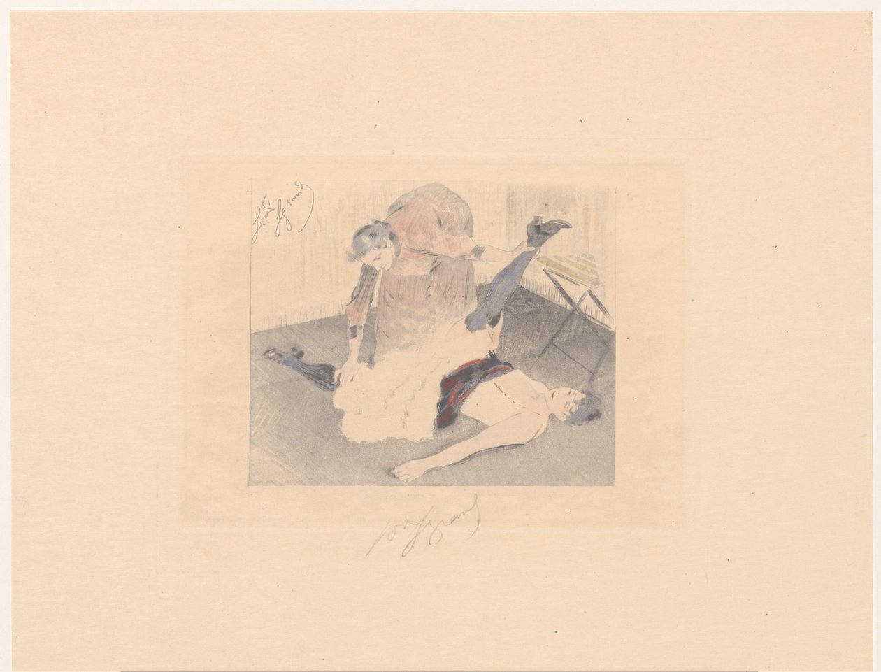 Fleksibilitetsøvelse af en cancandanser Brisement à terre af Louis Legrand (signed by artist)