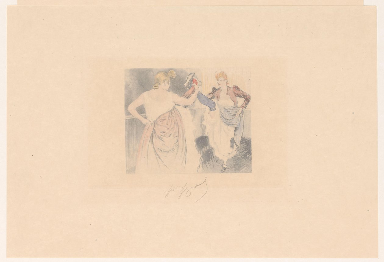 To cancan-dansere med løftede ben le croisement af Louis Legrand (signed by artist)