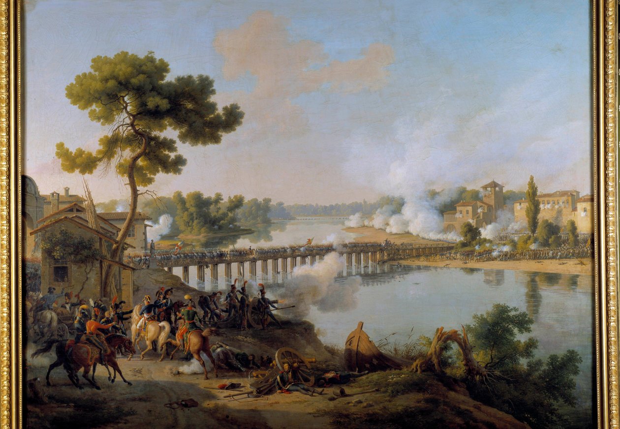 General Bonaparte giver sine ordrer til slaget ved Lodi-broen (10. maj 1796) under Italiens første felttog (1796-1797) Maleri af Louis Francois Lejeune (1775-1848) 1800-tallet søn. 1,85 x 2,40 m af Louis Lejeune
