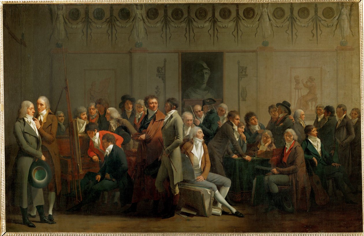 En forsamling af kunstnere i Isabeys atelier ... af Louis Leopold Boilly