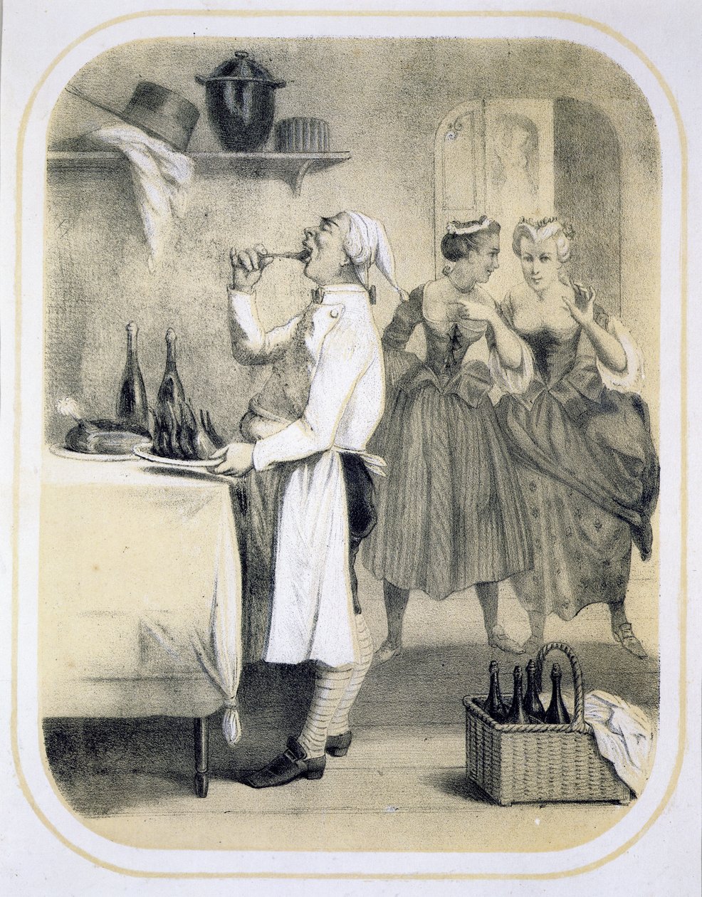 Gluttony in the Kitchen, fra en serie af print, der forestiller de syv dødssynder, ca. 1850 af Louis Leopold Boilly