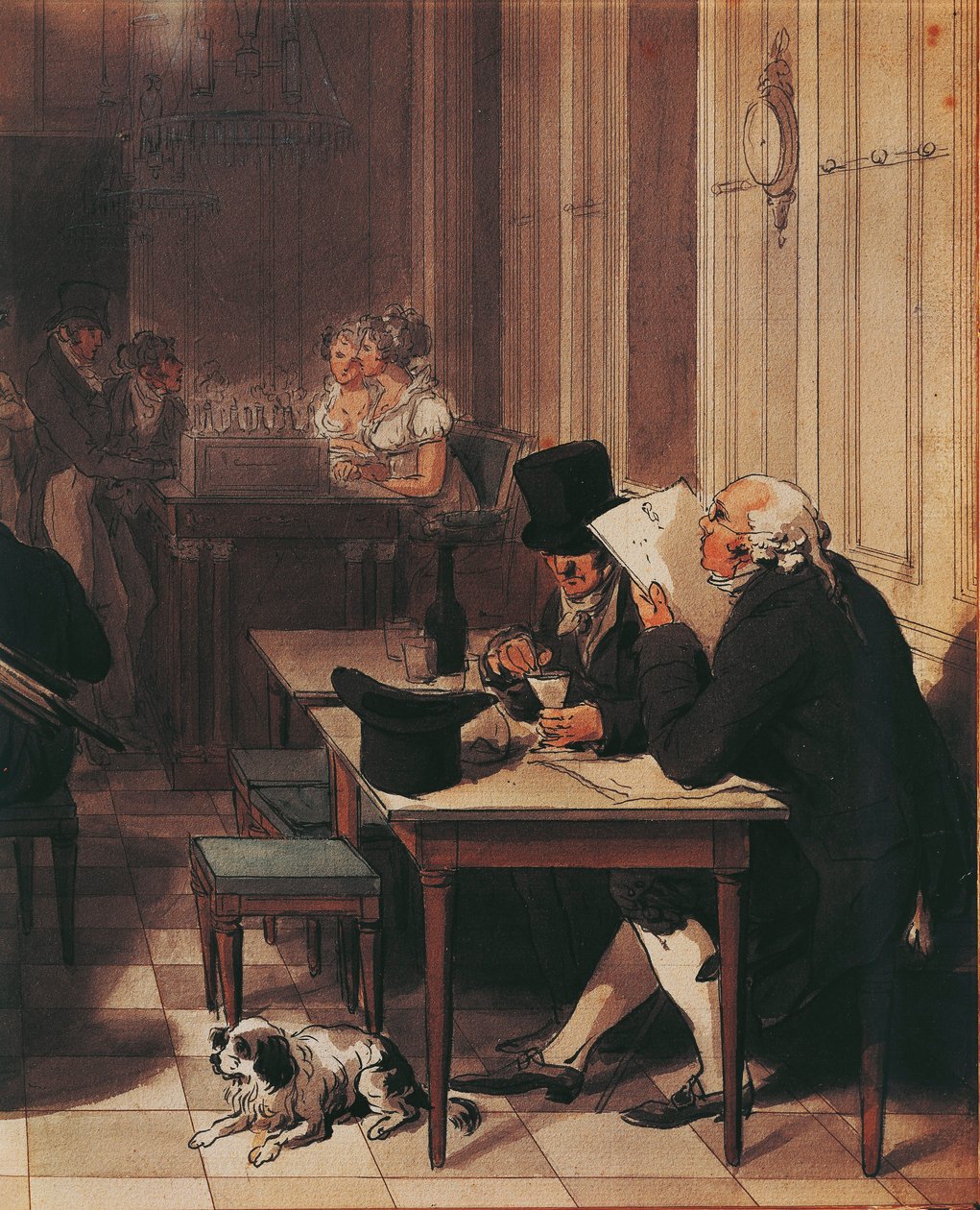 Interiør af cafe fra omkring 1815, af Louis-Leopold Boilly, Tegning af Louis Leopold Boilly