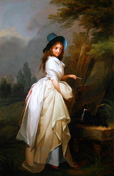 Dame leger med sin hund (olie på lærred) af Louis Leopold Boilly