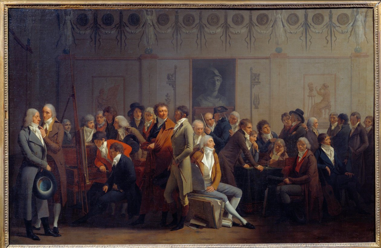Møde mellem kunstnere i maleren Jean Baptiste Isabeys værksted af Louis Leopold Boilly