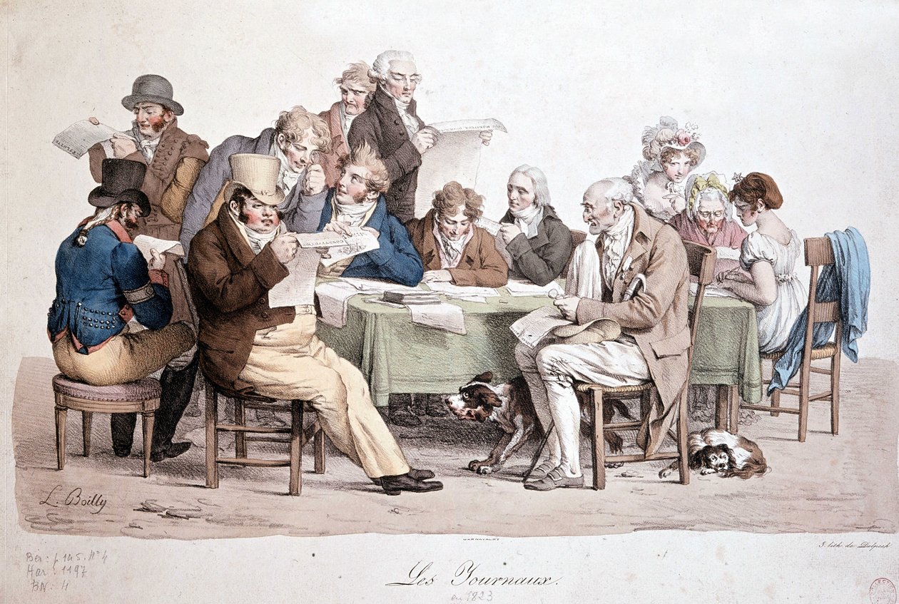 Mænd læser aviser - gravering Louis Boilly med titlen "" Les journaux"" af Louis Leopold Boilly