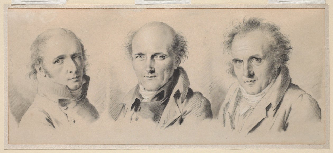 Portrætter af Charles Percier, Pierre-François-Léonard Fontaine og Claude-Louis Bernier af Louis Leopold Boilly