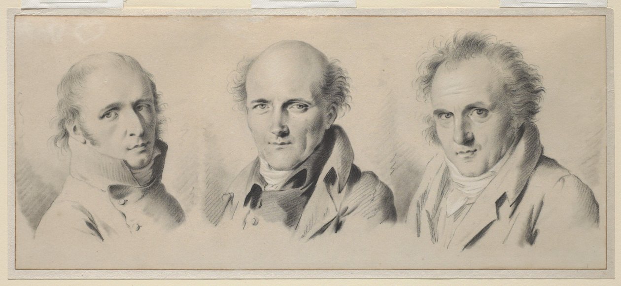 Portrætter af Charles Percier, Pierre-Francois Leotard Fontaine og Claude-Louis Bernier, før 1807 af Louis Leopold Boilly