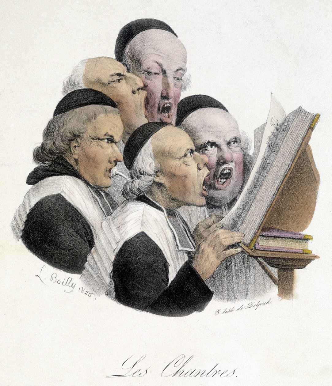 Syngende religiøse mænd (Les chantres). Karikatur af L. Boilly fra 1826. af Louis Leopold Boilly