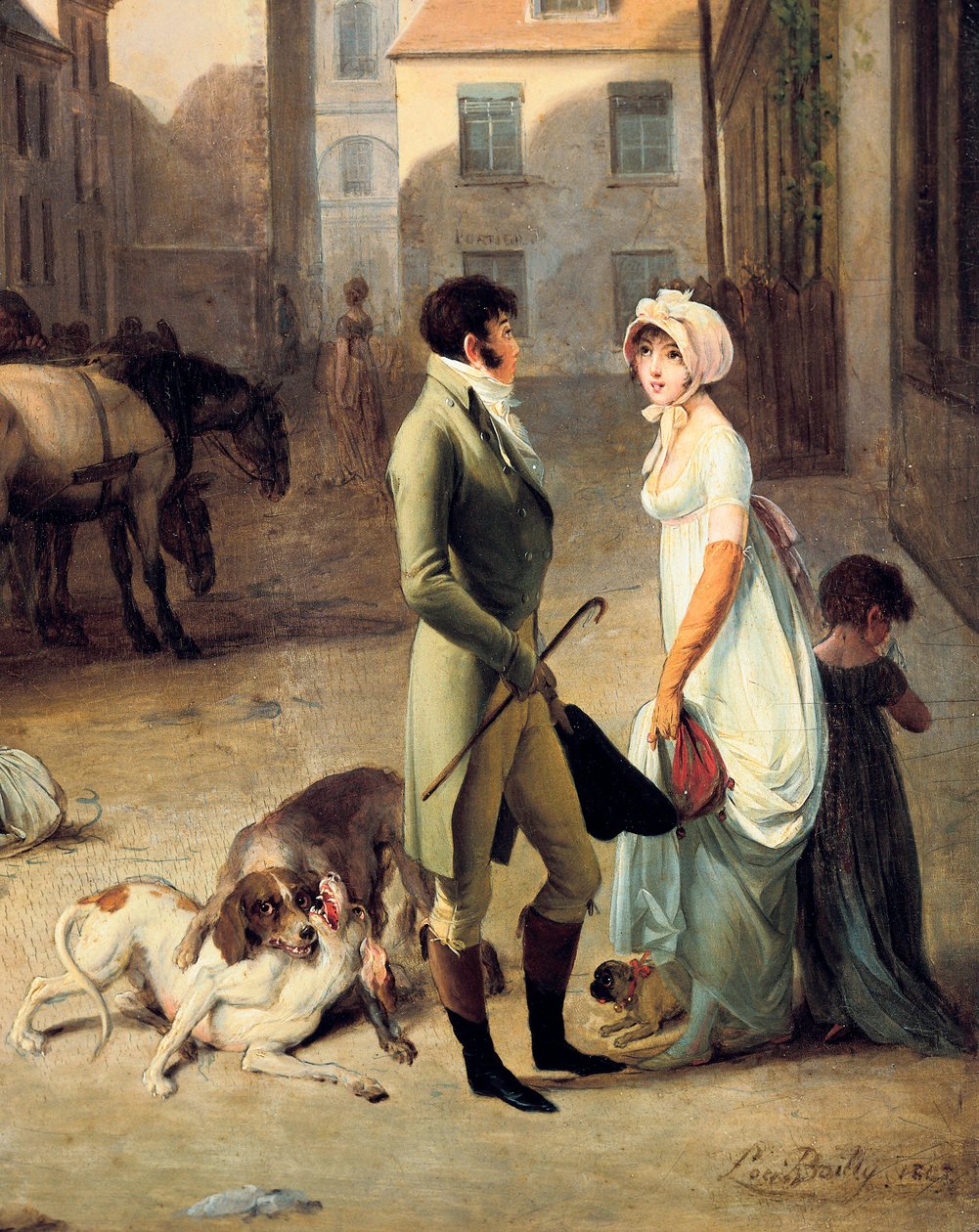 Ankomsten af en scenetræner ved endestationen, detaljer af Louis Leopold Boilly
