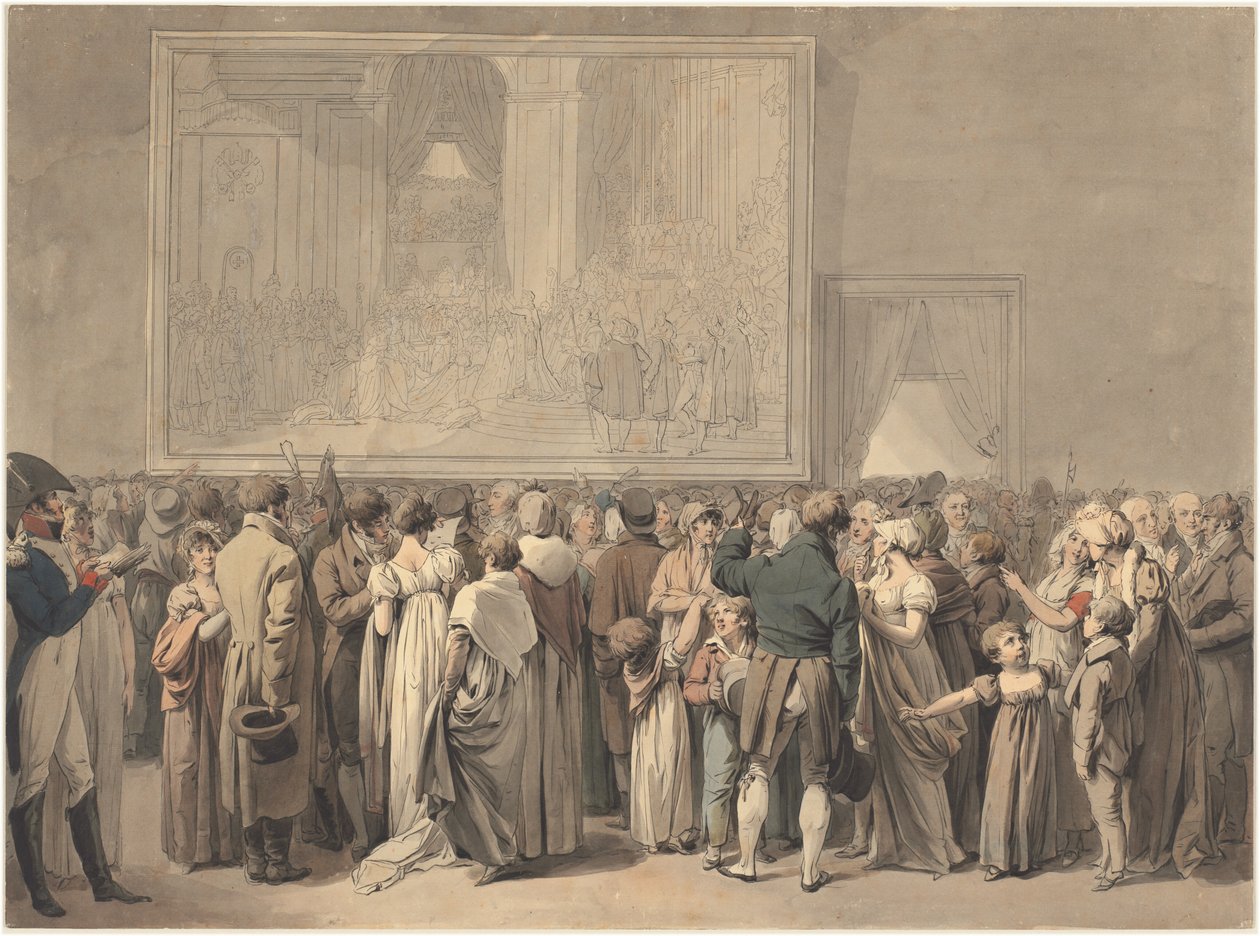 Offentligheden i Louvre-salonen, ser maleriet af "Sacre", påbegyndt 1808 (pen, blæk og akvarel) af Louis Leopold Boilly
