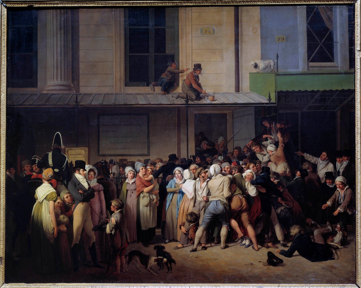 Indgangen til teatret for tvetydig tegneserie har en fri fremstilling Maleri af Louis Leopold Boilly (1761-1845) Søn. 0,66x0,80 m. af Louis Leopold Boilly