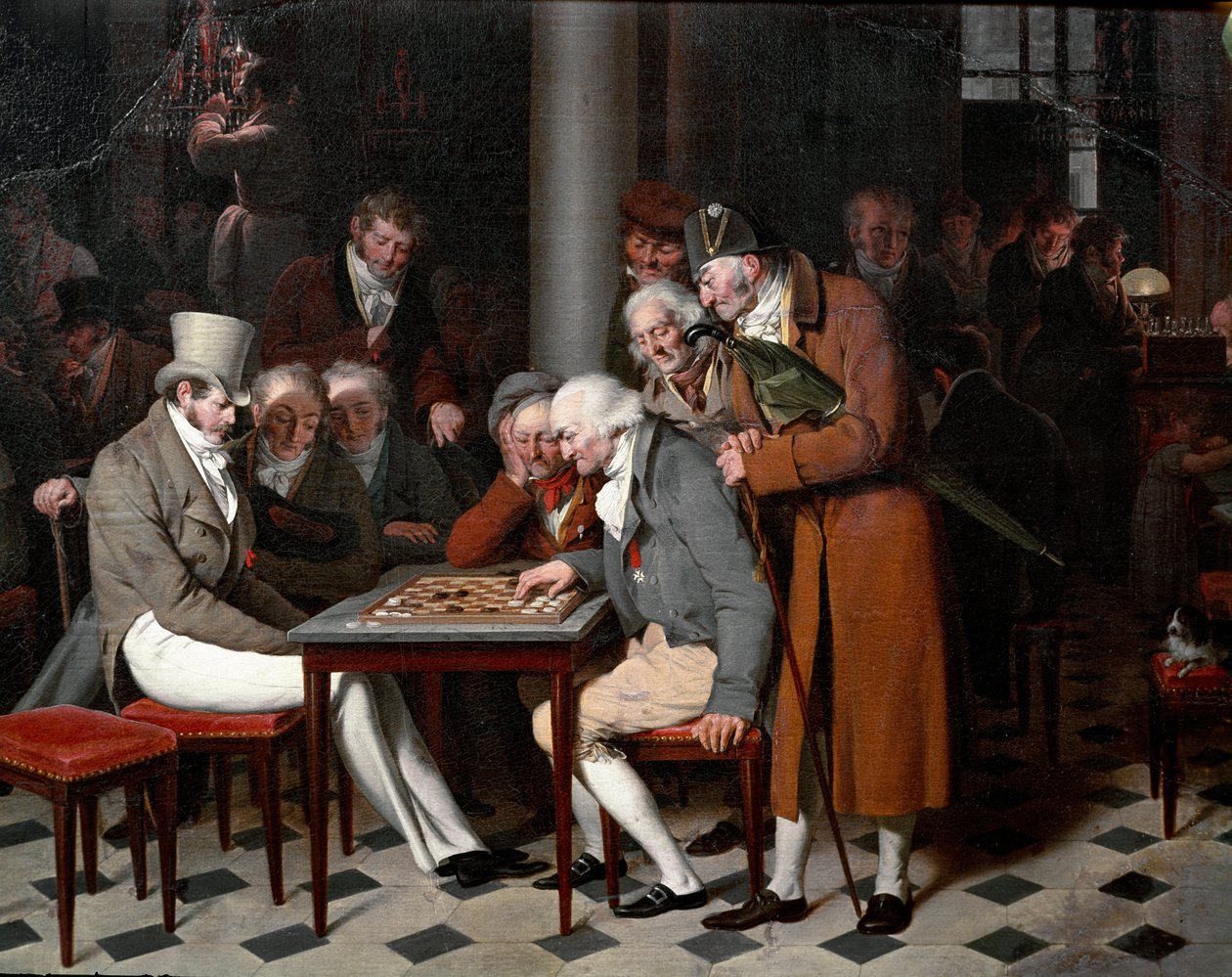På indersiden af en cafe står der "damernes fest på Cafe Lamblin" i Palais Royal i Paris. Detalje. Maleri af Louis Leopold Boilly (1761-1845), ca. 1820. Søn 0,38x0,55 m Chantilly, musee Conde af Louis Leopold Boilly