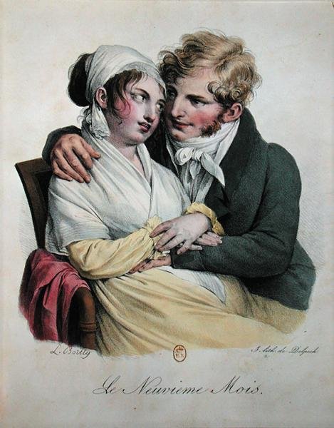 Den niende måned af graviditeten, ca. 1825 (farve litho) af Louis Leopold Boilly