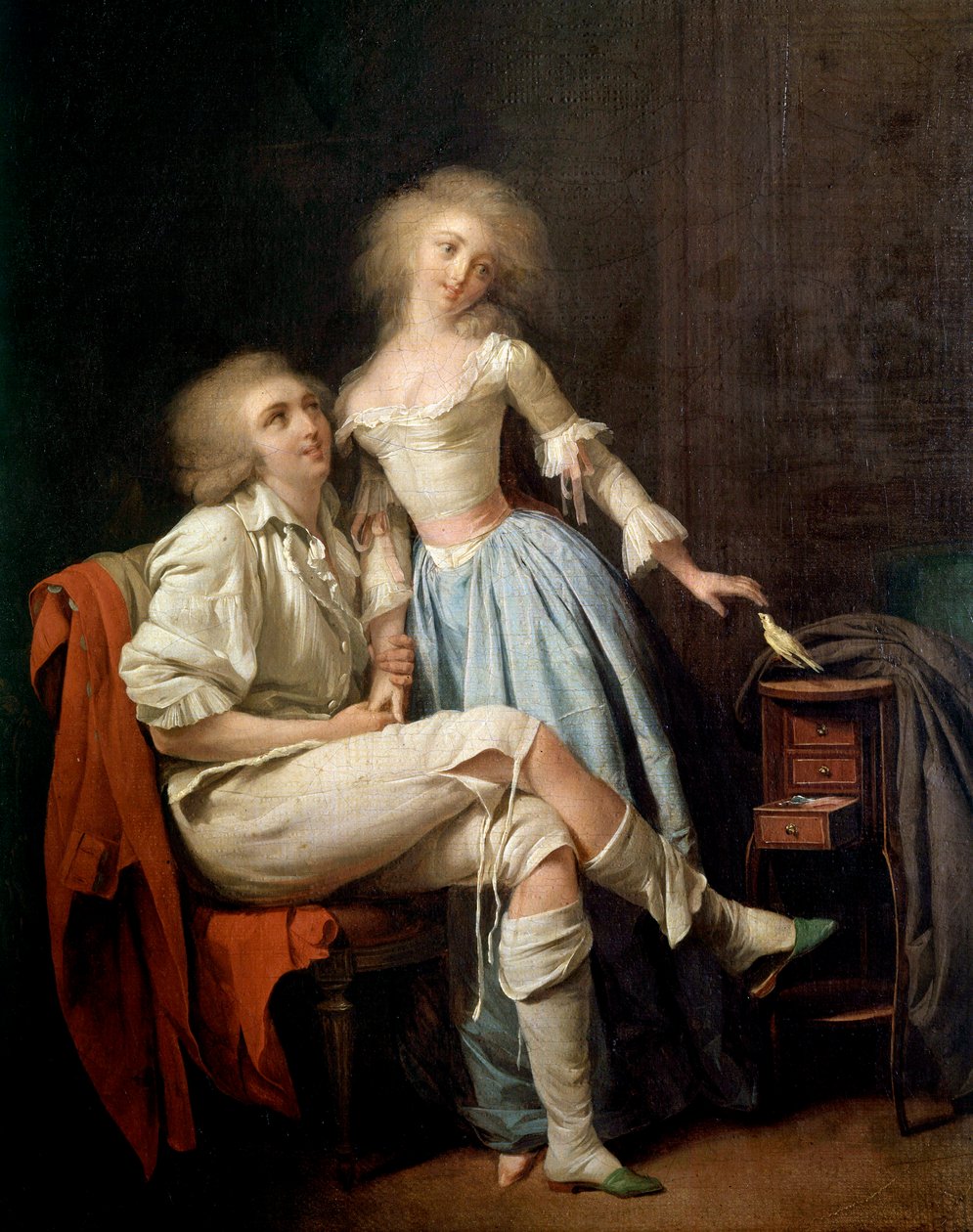Den private fugl siger også, at parret og fuglen flyver Maleri af Louis leopold Boilly (1761-1845) 1800-tallets søn. 0,4x0,32 m af Louis Leopold Boilly