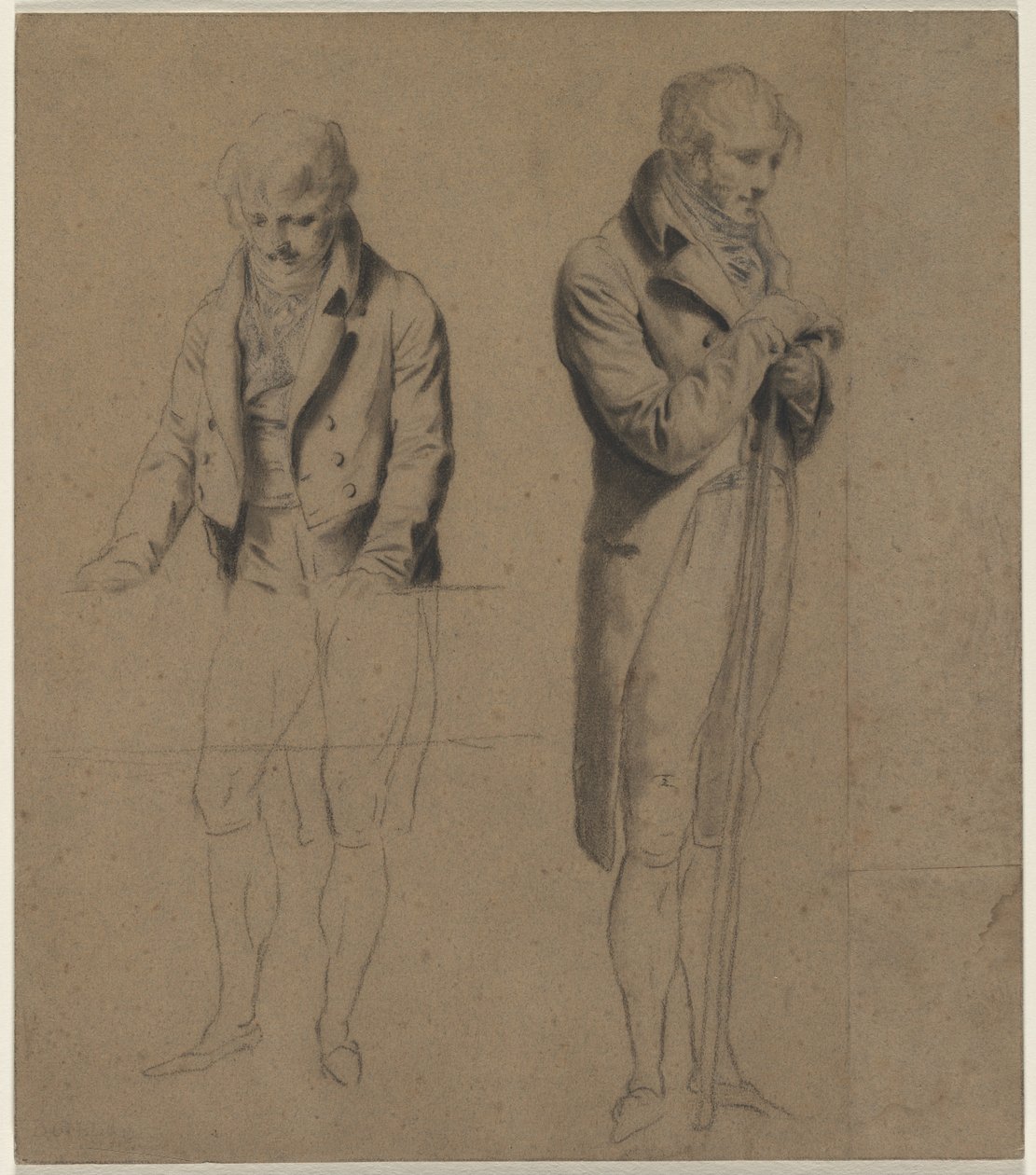 To stående figurer (studie til et spil billard) af Louis Leopold Boilly