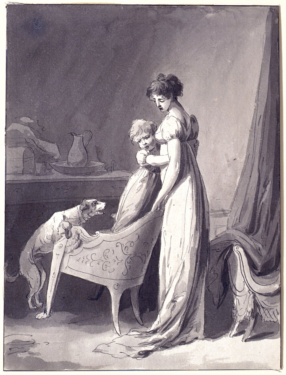 Kvinde med barn og hund af Louis Leopold Boilly
