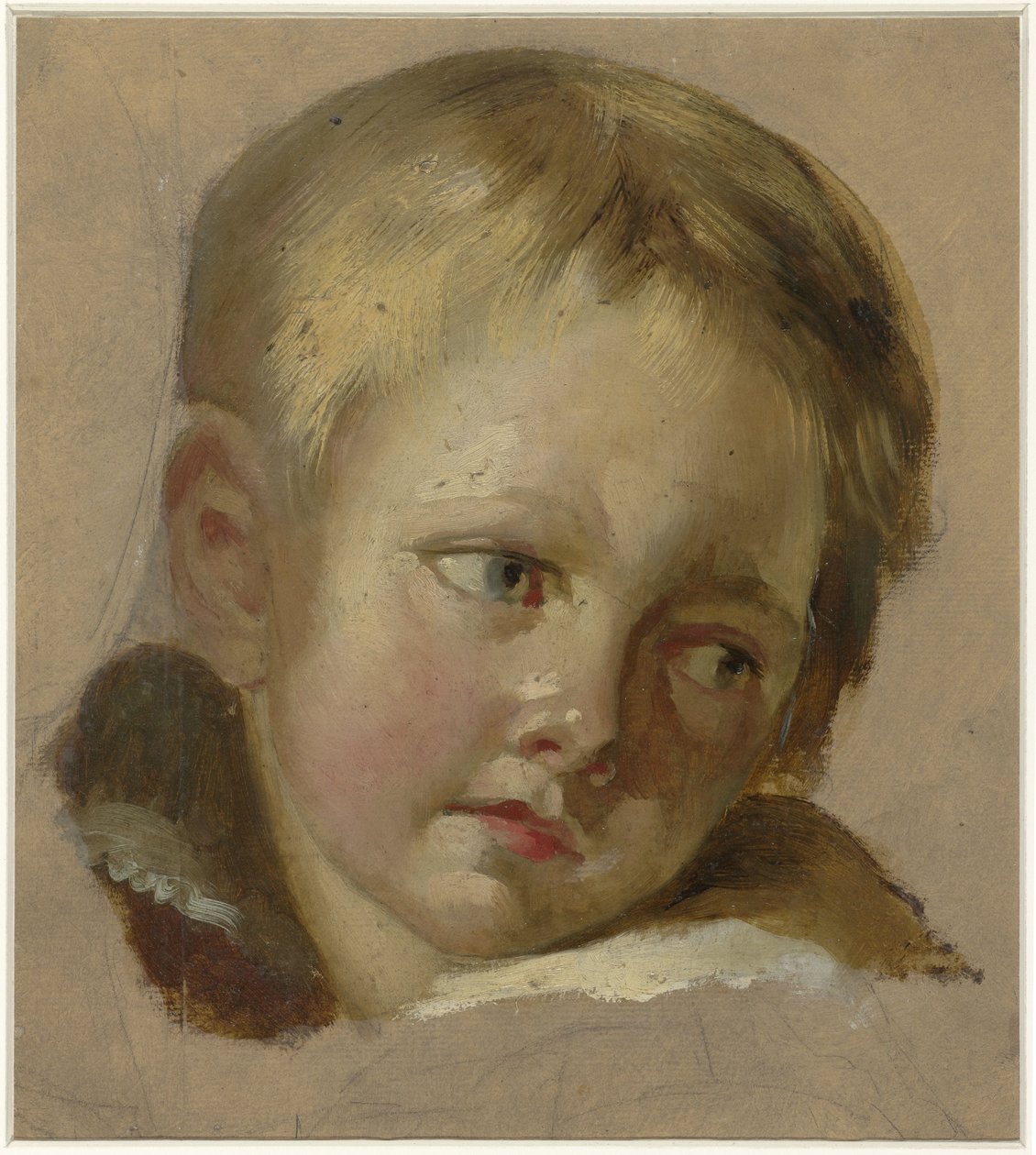 Skitse af en babys hoved med lyst blond hår af Louis Léopold Boilly (rejected attribution)