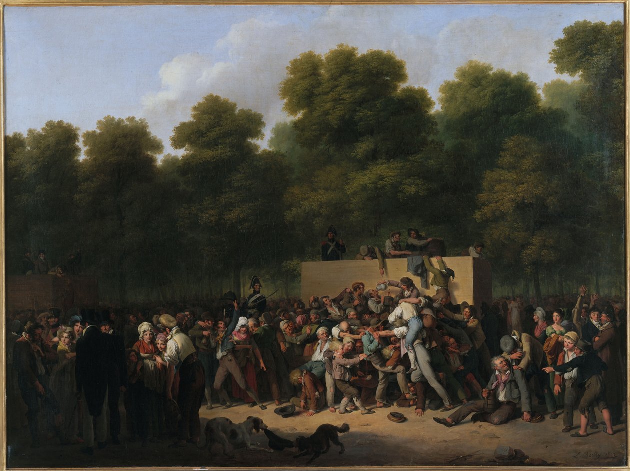 Fransk: Uddeling af vin og madvarer på Champs-Elysées for at markere kongens fødselsdag af Louis Leopold Boilly