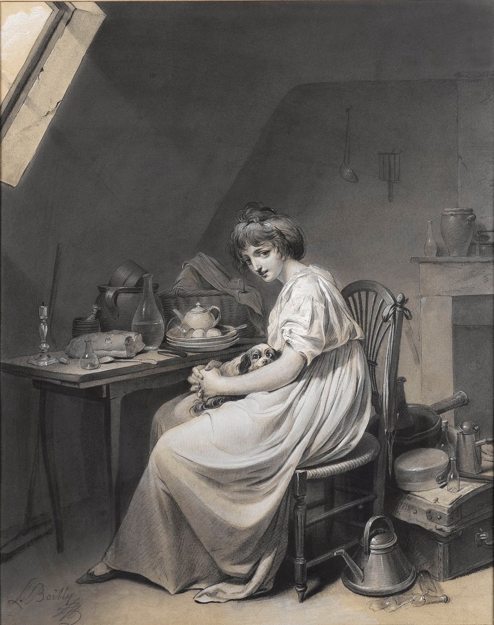 Louis-Léopold Boilly - Ung pige med sin hund af Louis Leopold Boilly