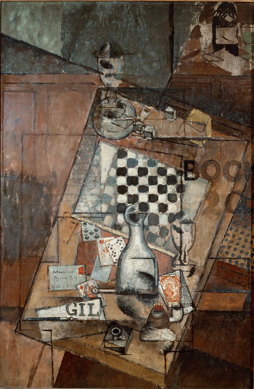Stilleben et skakmaleri af Louis Markus dit Louis Marcoussis (1878-1941) 1912 søn. 143x97 cm Paris, Musee National d