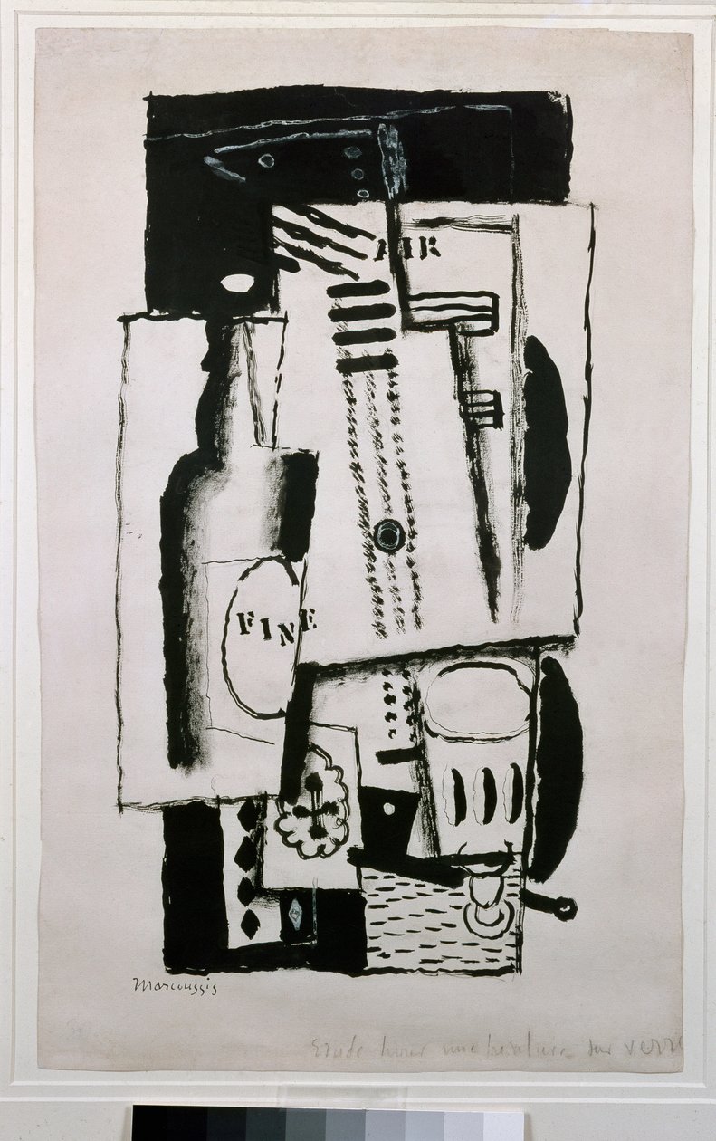Stilleben, studie til et maleri på glas (maleri, 20. århundrede) af Louis Marcoussis
