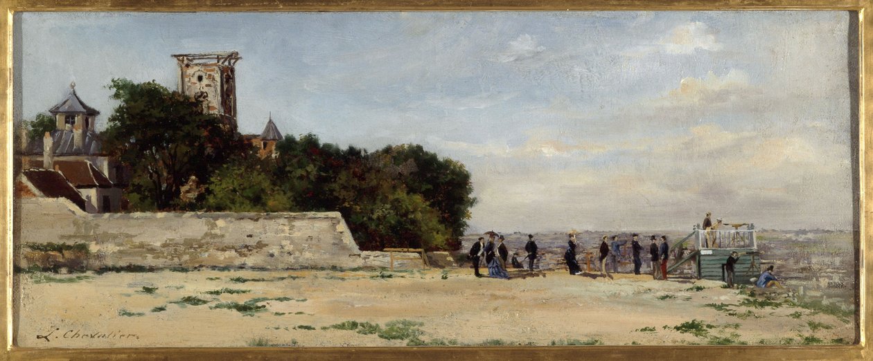 Le sommet de la butte Montmartre, avec la tour Solférino, ca. 1870, ca. 1870 (olie på lærred) af Louis Marie Chevalier