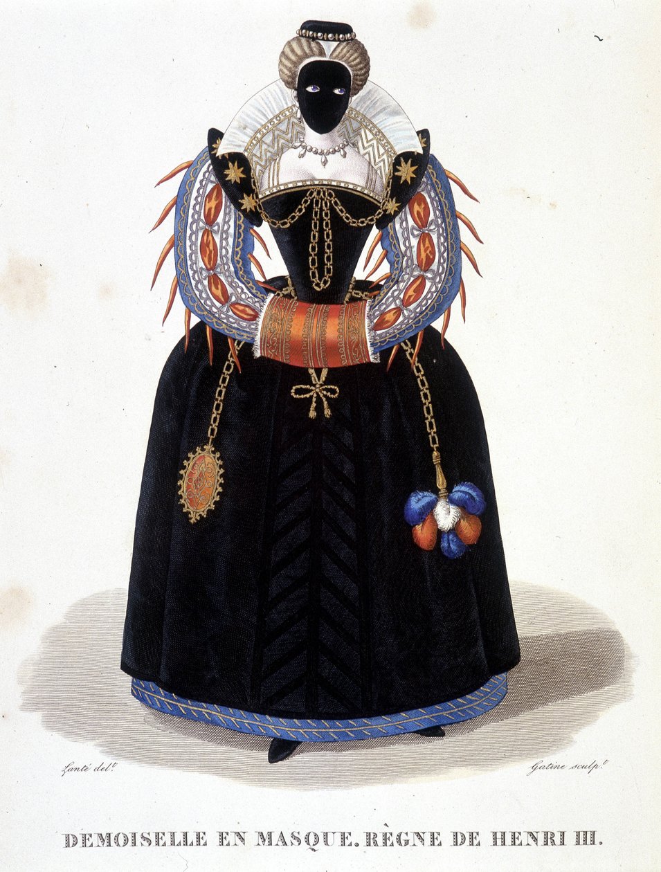 Portræt af Lady in Mask, anden halvdel af det 16. århundrede. I ""Galerie francaise de femmes célèbres"" af Louis Marie Lante
