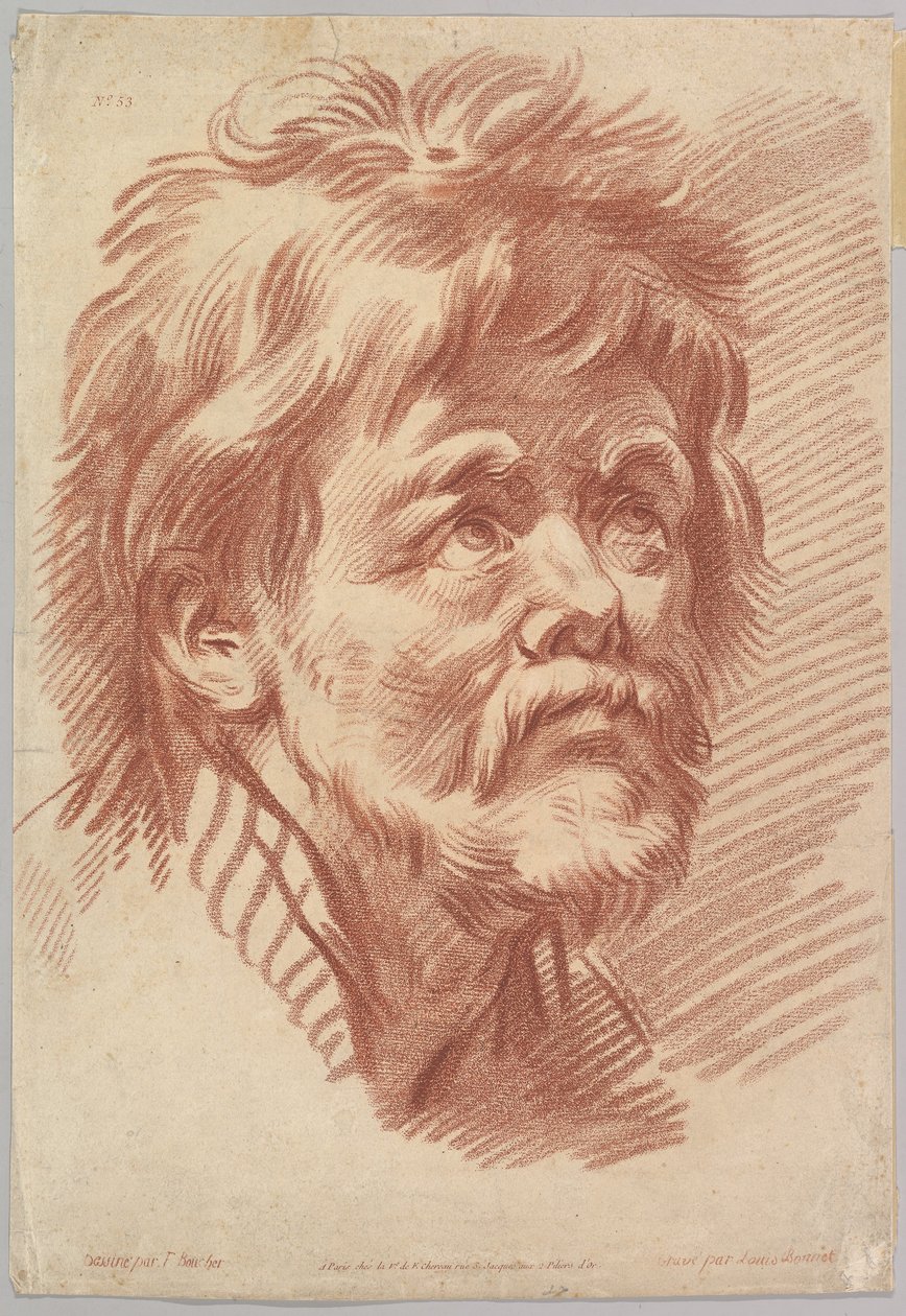 Hoved af en gammel mand, midten til slutningen af det 18. århundrede. af Louis Marin Bonnet
