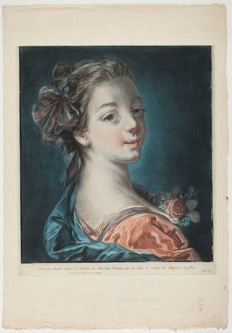 Portræt af en ung kvinde med en rose på kjolen af Louis Marin Bonnet