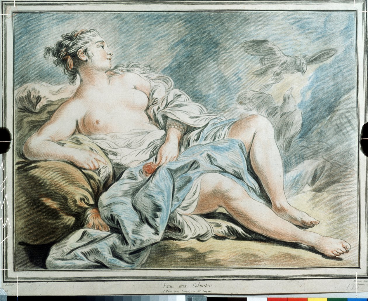 ""Venus With Doves"" (Venus With Doves) Pastel af Louis-Marin (Louis Marin) Bonnet (1743-1793) Pushkin-museet fra det 18. århundrede, Moskva af Louis Marin Bonnet