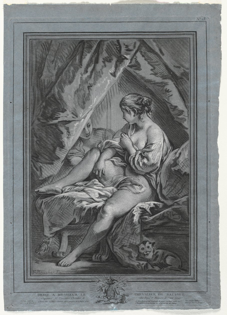 Ung kvinde siddende på en seng, 1764-1767. af Louis Marin Bonnet