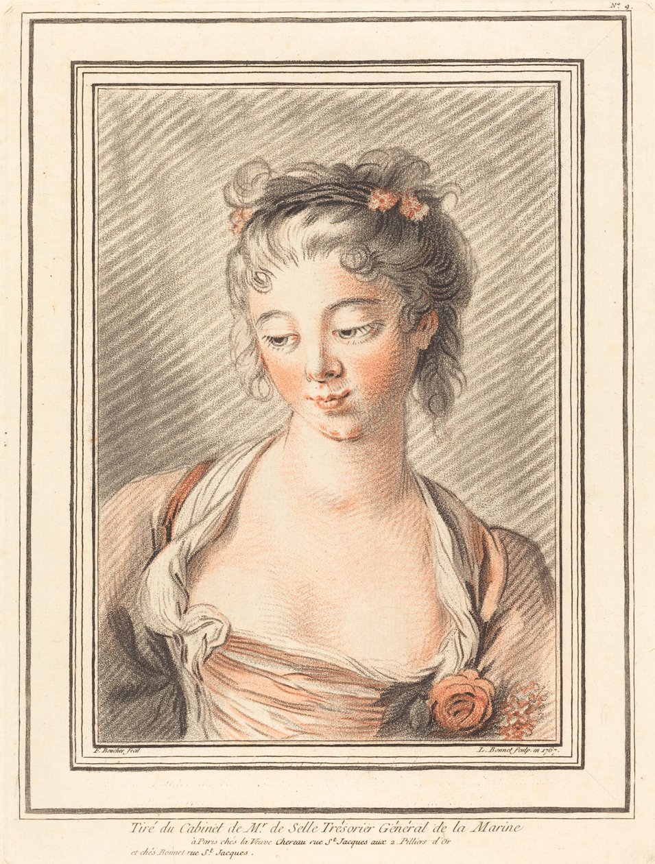 Buste af en ung kvinde, der kigger ned af Louis Marin Bonnet after François Boucher