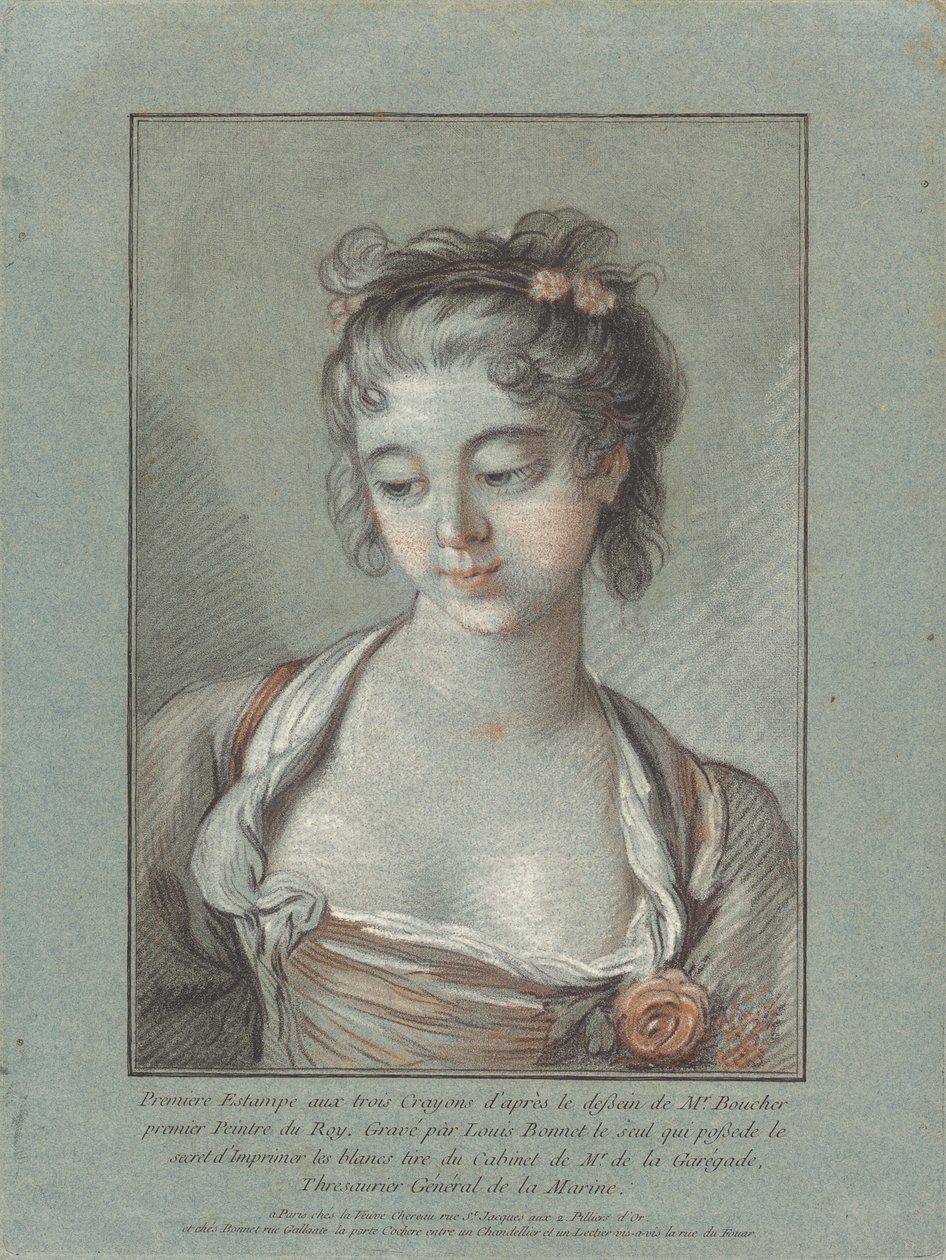 Buste af en ung kvinde, der kigger ned af Louis Marin Bonnet after François Boucher