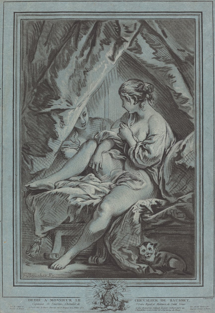 Ung kvinde sidder på en seng af Louis Marin Bonnet after François Boucher