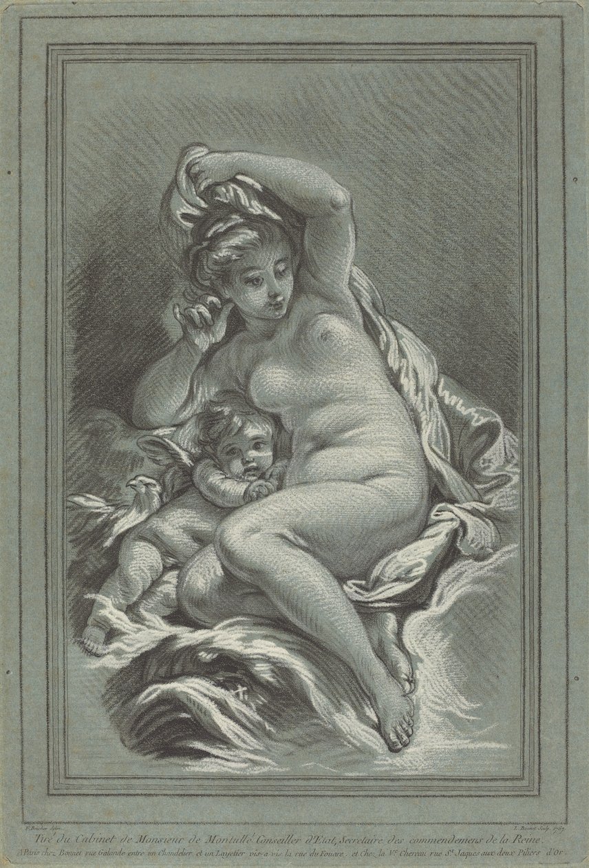 Venus og Amor på en delfin af Louis Marin Bonnet after Juste François Boucher