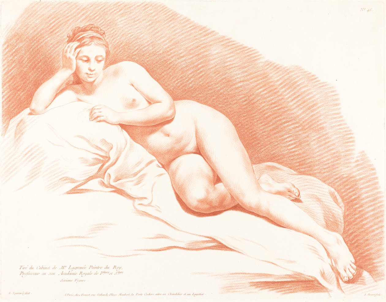 Liggende nøgen kvinde af Louis Marin Bonnet after Louis Jean François Lagrenée