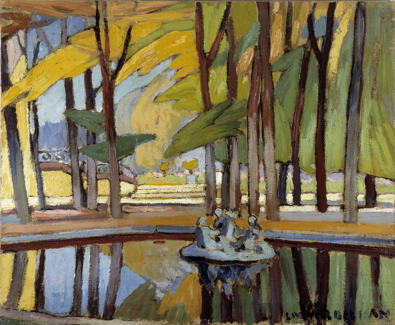 Bassin i parken i Versailles Maleri af Louis Mathieu Verdilhan (1875-1928) 20. århundrede Obligatorisk omtale: Samlingsfondens hilsener fra Provence, Marseille af Louis Mathieu Verdilhan