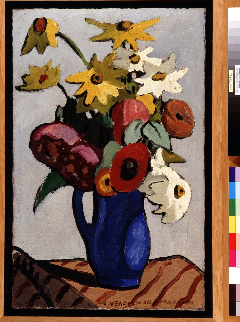 Buket blomster i blå vase Maleri af Louis Mathieu Verdilhan (1875-1928) Dim. 71,5x45,5 cm Obligatorisk omtale: Collection fondation regards de Provence, Marseille af Louis Mathieu Verdilhan