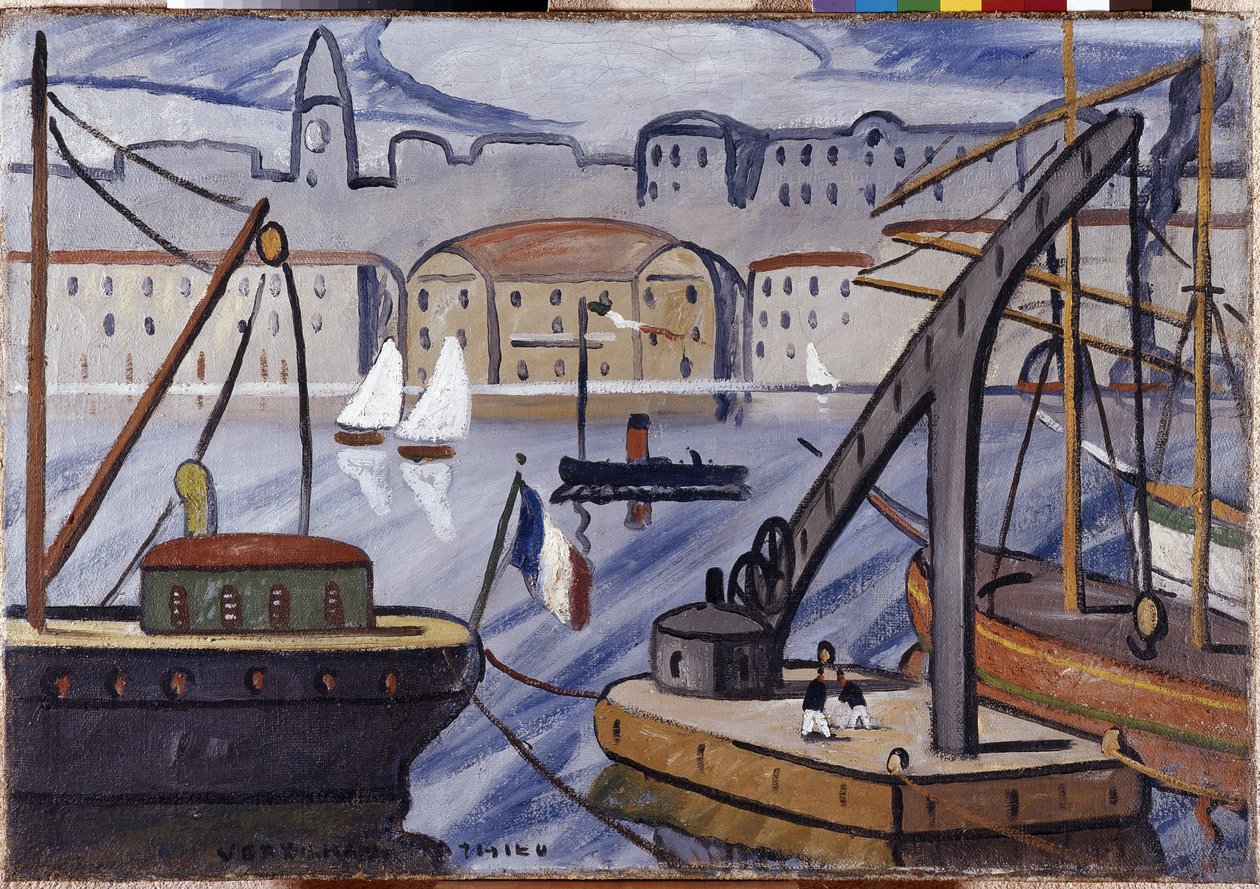 Udsigt over havnen i Marseille. Maleri af Louis Mathieu Verdilhan ...