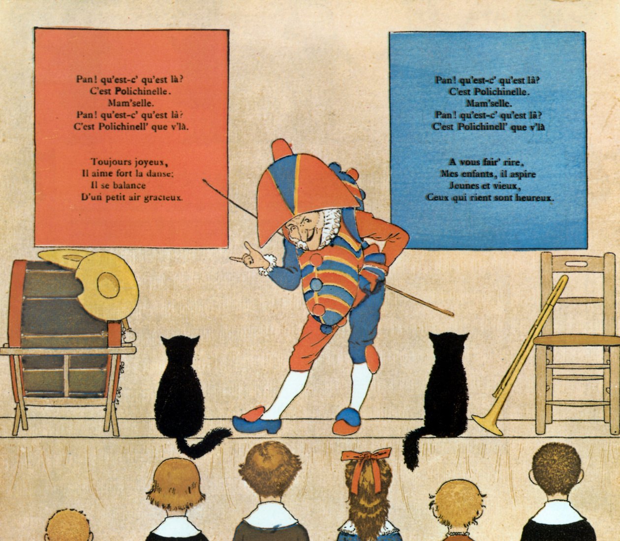 Partitur og illustration af børns sang Punchinello, 1898 af Louis Maurice Boutet de Monvel