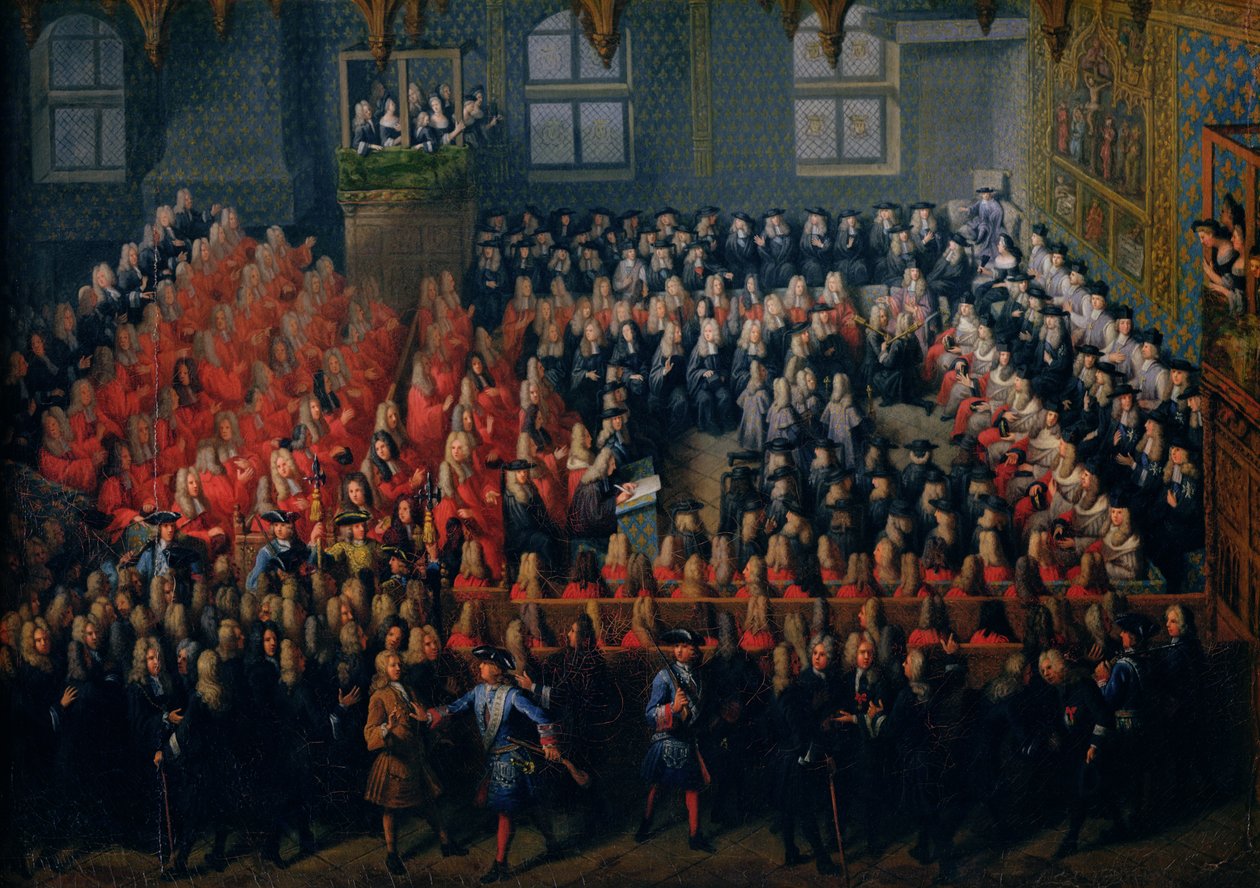 Bed of Justice afholdt i Parlement de Paris, 12. september 1715 af Louis Michel Dumesnil