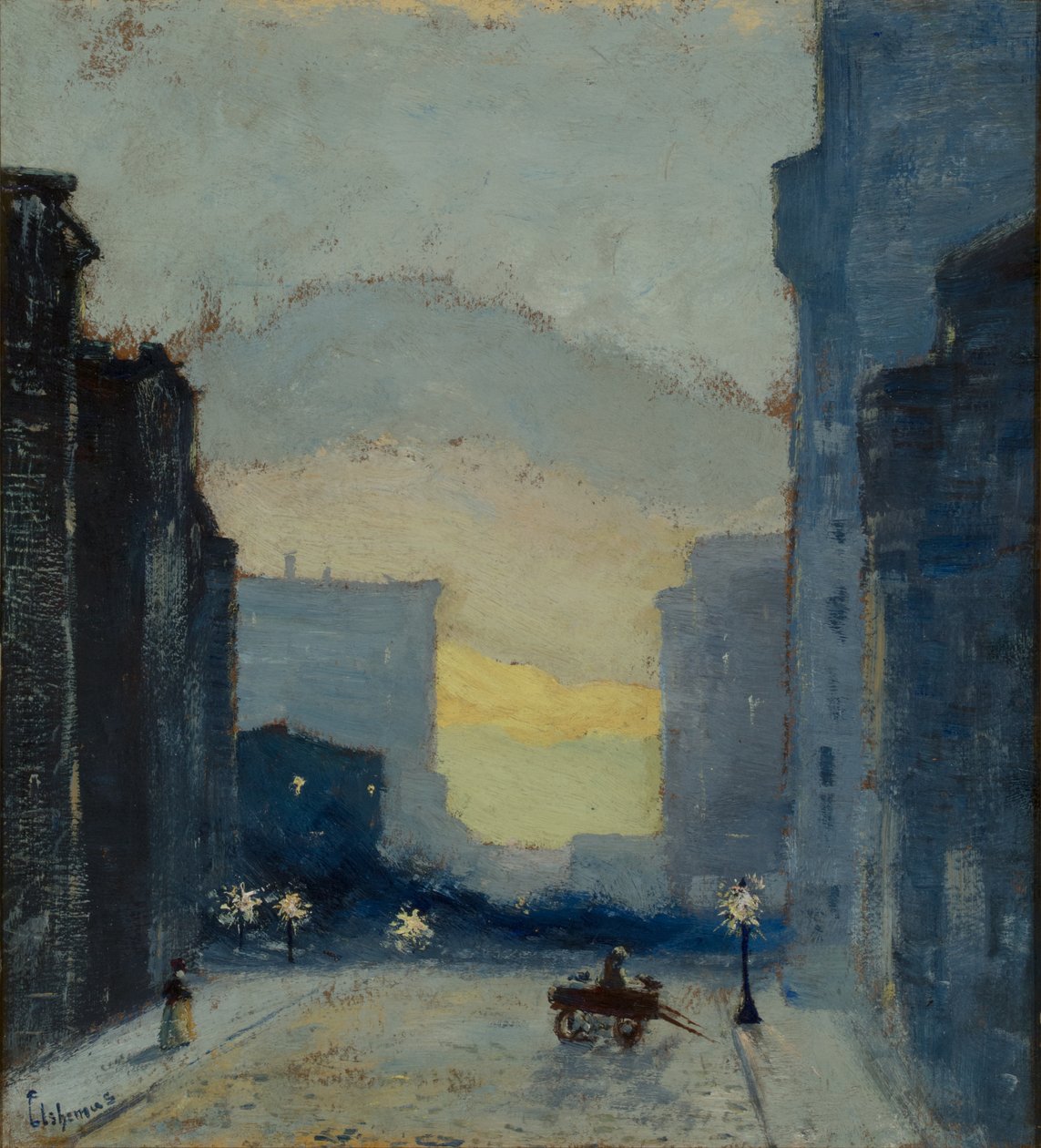 East Side, New York, ca. 1908 (olie på papir monteret på papir monteret på fiberplade) af Louis Michel Eilshemius