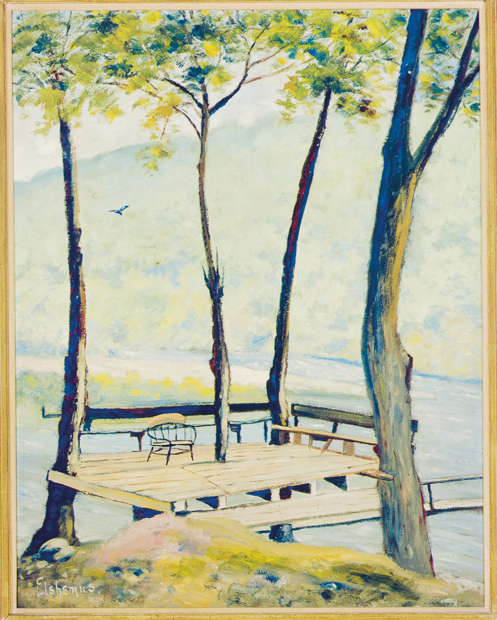 Landing (olie på kort lagt om bord) af Louis Michel Eilshemius