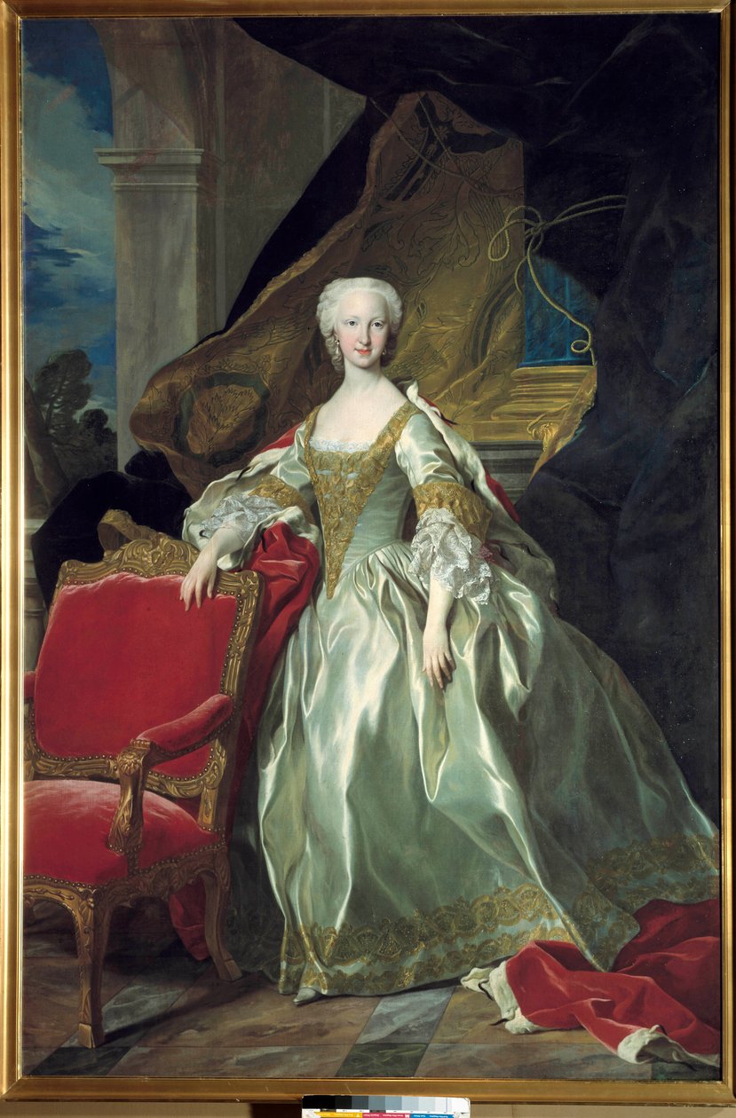 Portræt i fuld længde af Marie Therese (Marie-Therese) Raphaelle, Infanta af Spanien, Dauphine af Frankrig (1726 - 1746). Maleri af Louis Michel Van Loo (1707 - 1771) af Louis Michel van Loo