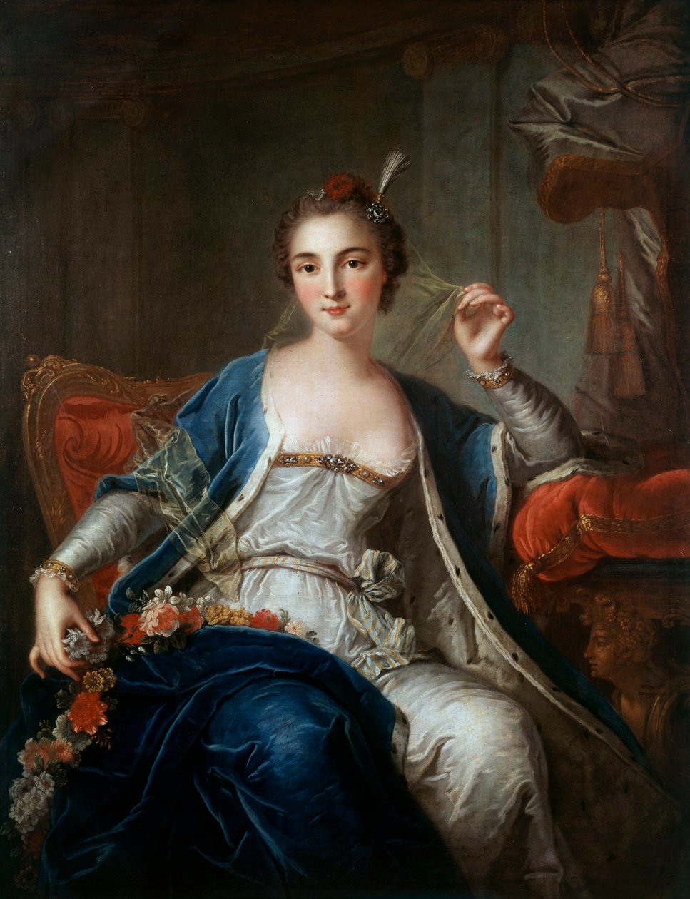 Portræt af Mademoiselle Salle i 1737. Maleri af Louis Michel Van Loo (1707 - 1771) af Louis Michel van Loo