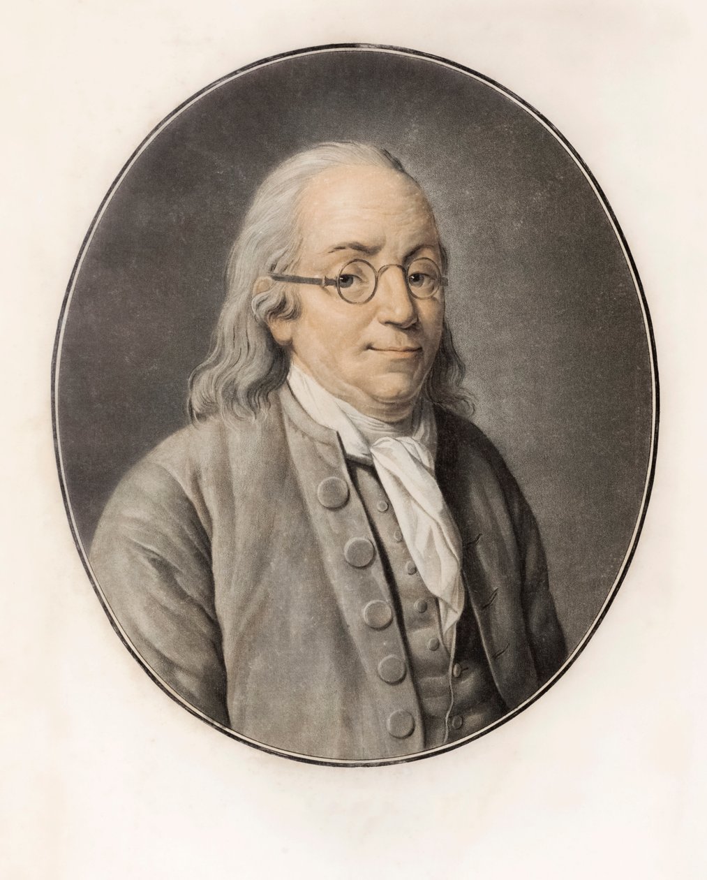 Benjamin Franklin. Portræt (gravering) af Louis Michel van (after) Loo