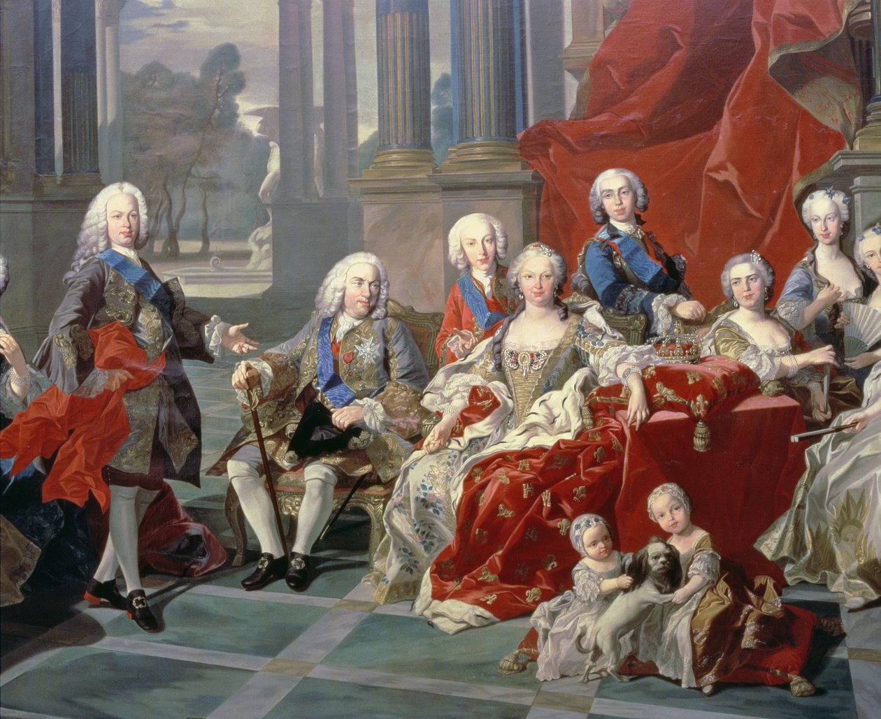 131 0794093/1 Familien til Philip V af Spanien (1683-1746) detaljer, der skildrer kongen, hans anden kone Elizabeth Farnese og den fremtidige Ferdinand VI af Louis Michel van Loo