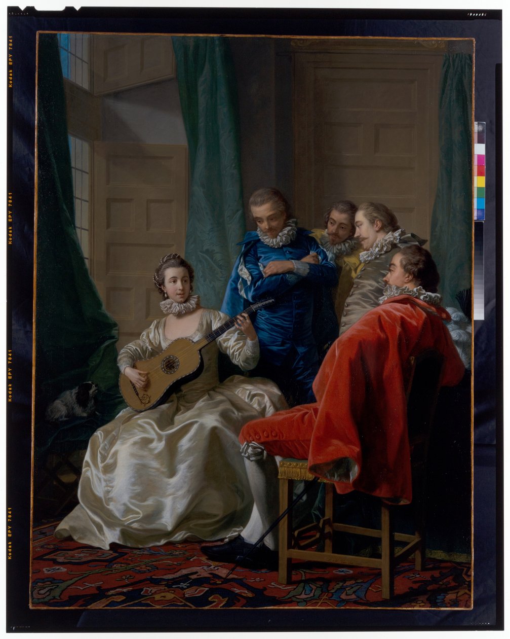 En spansk kvinde, der spiller guitar af Louis Michel van Loo