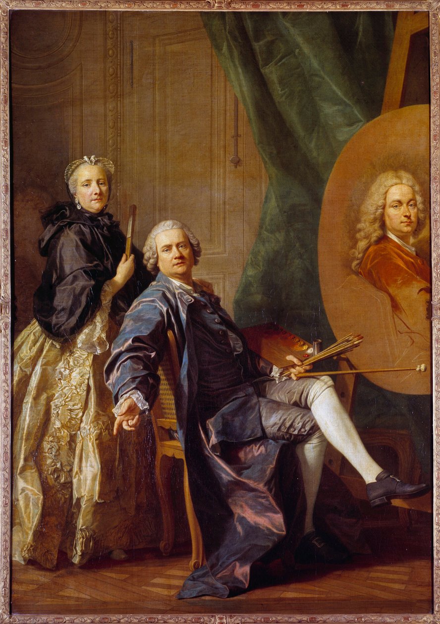 Louis Michel Van Loo (1707-1771), rådgivet af sin søster Marie Anne arbejder på portrættet af sin far Jean Baptiste Van Loo (1684-1745) Maleri af Louis Michel Van Loo (1707-1771) 1763 Søn. 2,4x1,6 m af Louis Michel van Loo